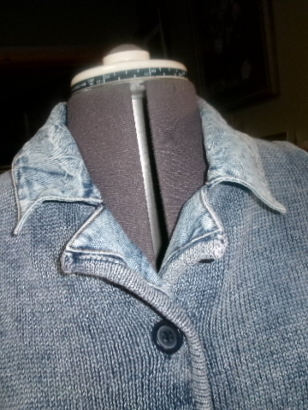 vtg North Line sweater front acid wash denim jacket button front 2 pocket Med - Picture 2 of 4